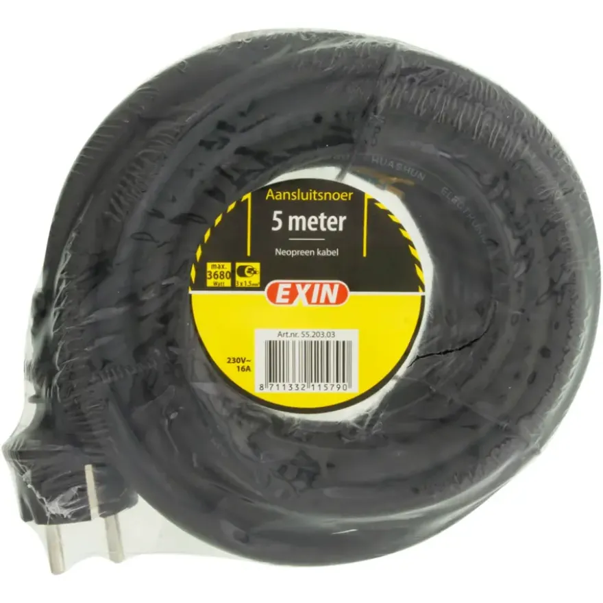 Aansluitsnoer 3x1.5mm² Neopreen 5 Meter Zwart