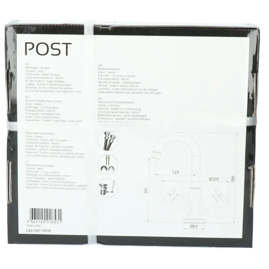 Absolut Post 2-knops wastafelkraan Zwart