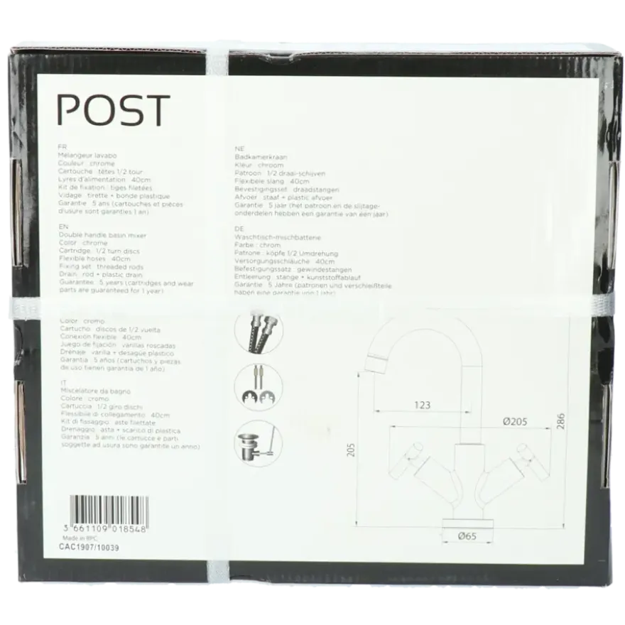 Absolut Post 2-knops wastafelkraan Zwart