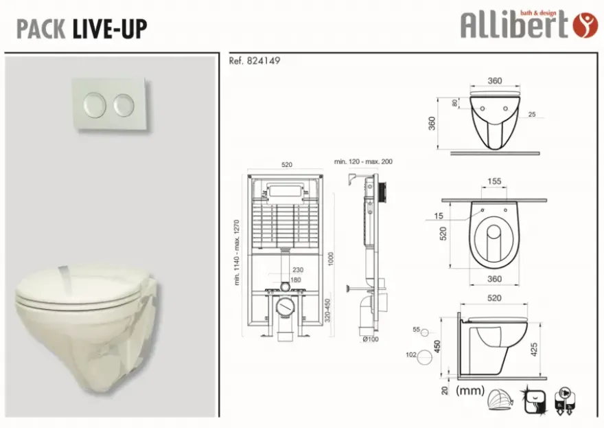 Allibert Live-Up Inbouwreservoir met hangend toilet