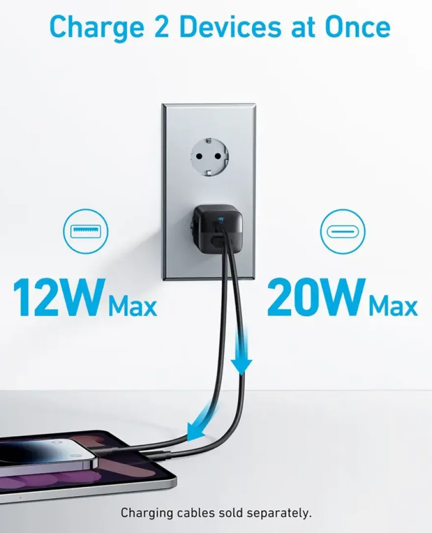 Anker 323 USB-C dual snellader zwart