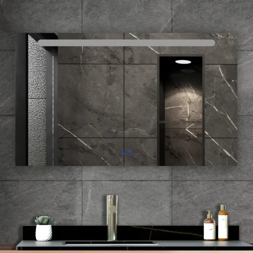 Atlantic badkamerspiegel Delon met verlichting rechthoek 60 x 100 cm chroom