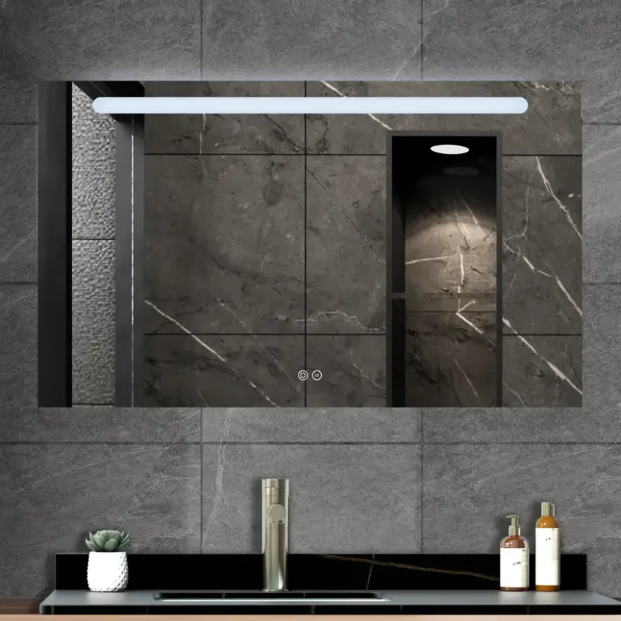 Atlantic badkamerspiegel Delon met verlichting rechthoek 60 x 100 cm chroom