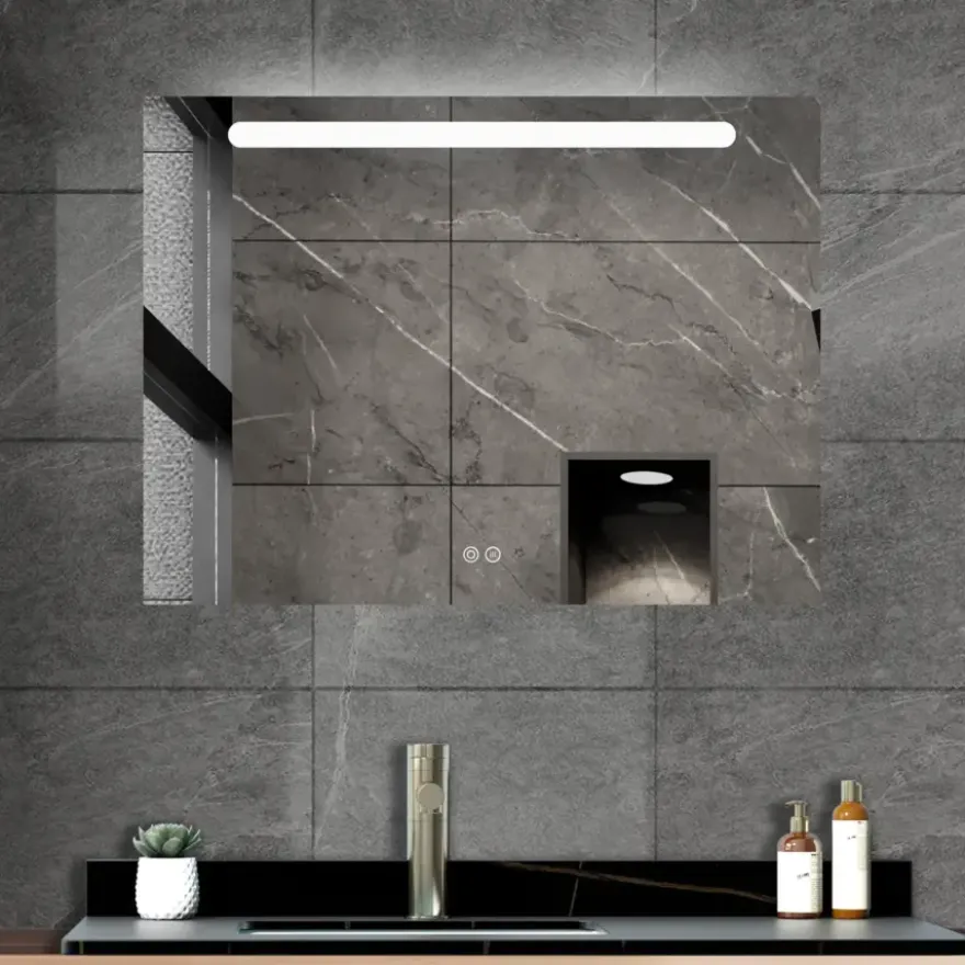 Atlantic badkamerspiegel Delon met verlichting rechthoek 60 x 80 cm chroom