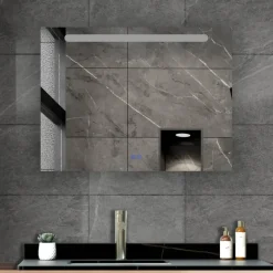 Atlantic badkamerspiegel Delon met verlichting rechthoek 60 x 80 cm chroom