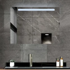 Atlantic badkamerspiegel Delon met verlichting rechthoek 60 x 80 cm chroom