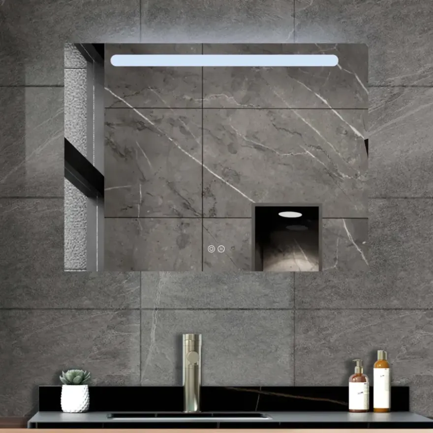 Atlantic badkamerspiegel Delon met verlichting rechthoek 60 x 80 cm chroom