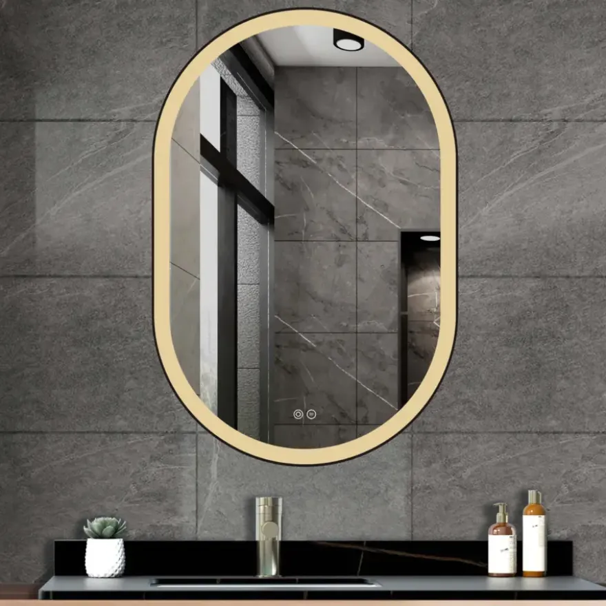 Atlantic badkamerspiegel Dona met verlichting ovaal 90 x 60 cm chroom - met zwarte aluminium rand