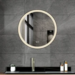 Atlantic badkamerspiegel Janessa met verlichting rond ø 60 cm chroom - met zwarte aluminium rand