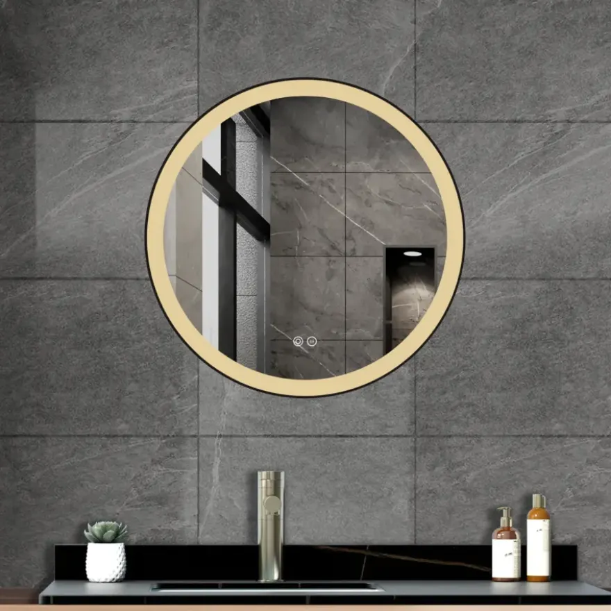 Atlantic badkamerspiegel Janessa met verlichting rond ø 60 cm chroom - met zwarte aluminium rand