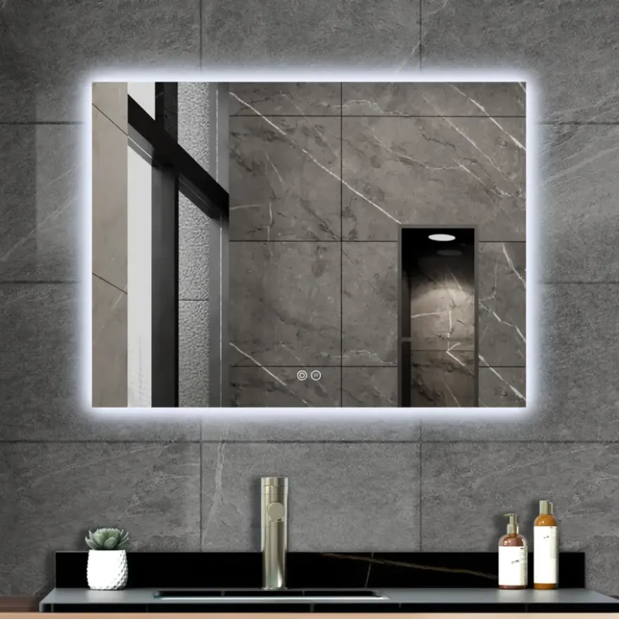 Atlantic badkamerspiegel Maeva met verlichting rechthoek 60 x 80 cm chroom