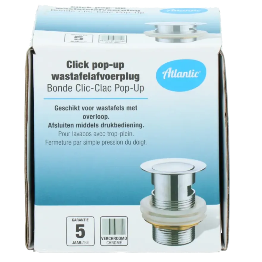 Atlantic Click pop-up wastafelafvoerplug Chroom