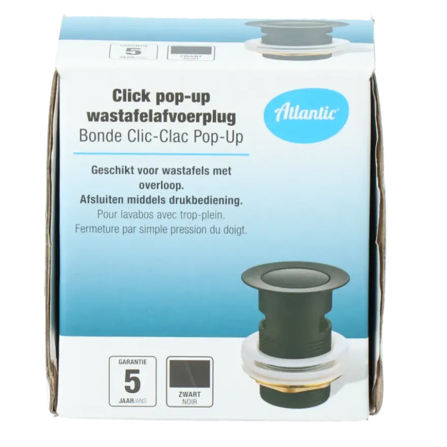 Atlantic Click pop-up wastafelafvoerplug Zwart