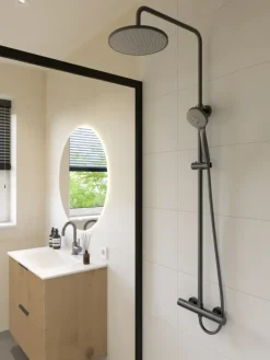 Atlantic regendoucheset Asher met handdouche 3 standen en thermostaatkraan gunmetal - hartafstand kraan 15 cm