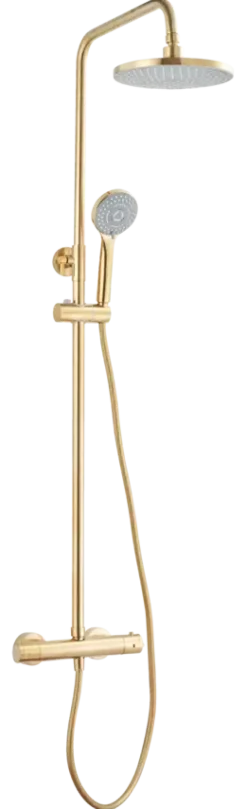 Atlantic regendoucheset Asher met handdouche 3 standen en thermostaatkraan goud - - hartafstand kraan 15 cm