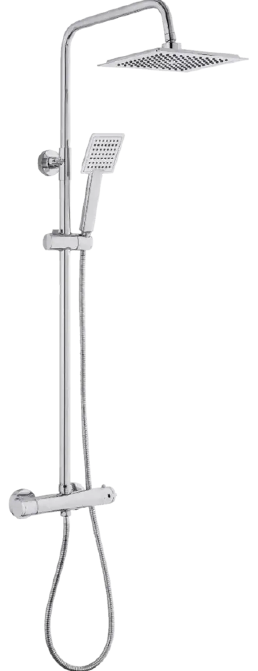 Atlantic regendoucheset Asher vierkant 25,5cm x 25,5cm met handdouche en thermostaatkraan 1 stand chroom - hartafstand kraan 15 cm