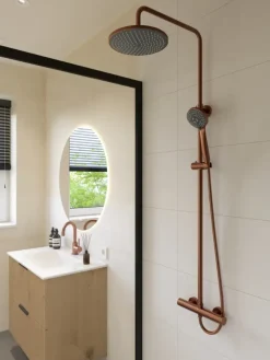 Atlantic regendoucheset Asher met handdouche 3 standen en thermostaatkraan koper - hartafstand kraan 15 cm