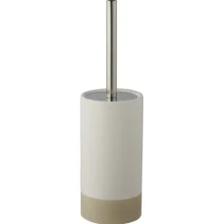 Atlantic toiletborstelgarnituur keramiek met ribbels Wit/Zand