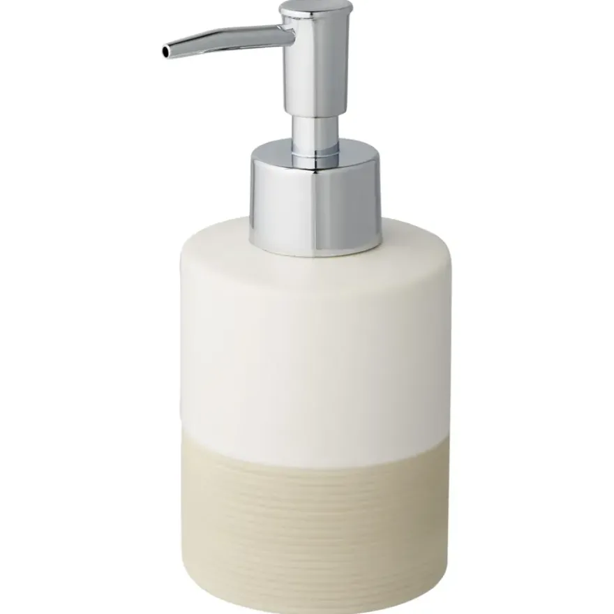 Atlantic zeepdispenser keramiek met ribbels Wit/Zand