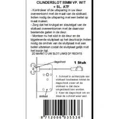 ATZ Insteekslot cilinderslot met witte voorplaat Doorn 50mm PC 55mm