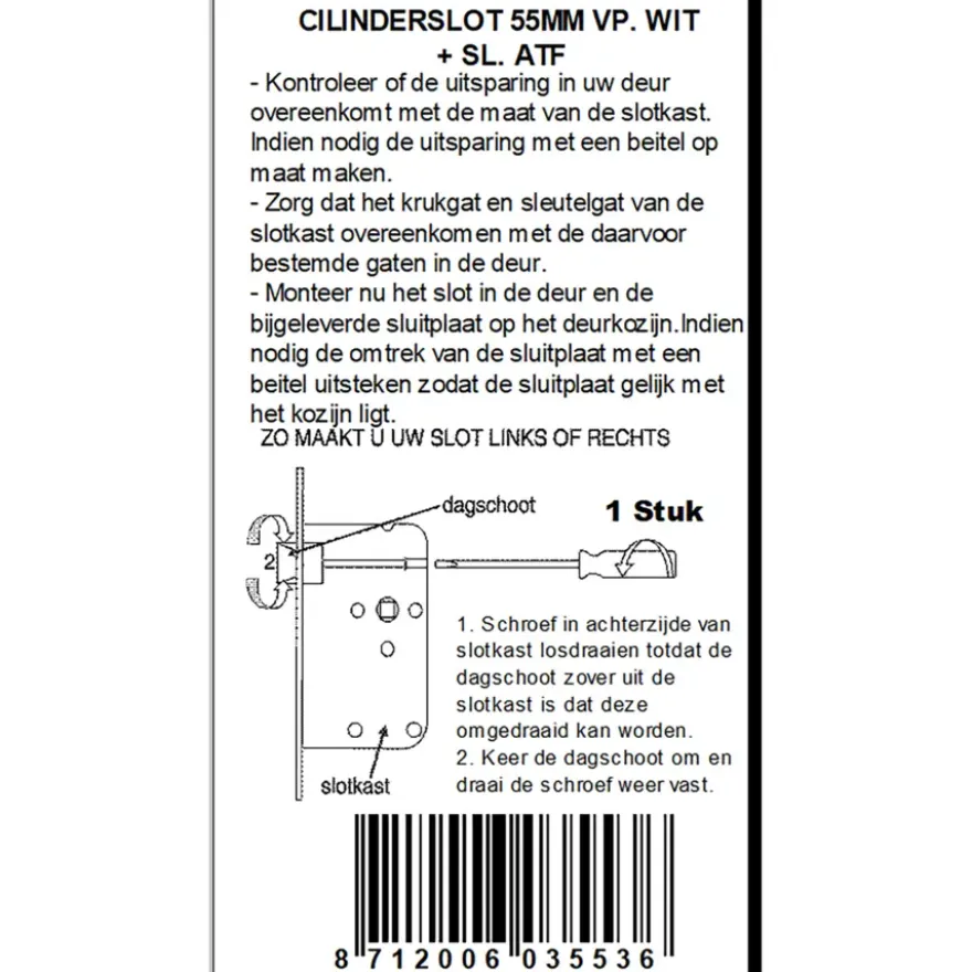 ATZ Insteekslot cilinderslot met witte voorplaat Doorn 50mm PC 55mm
