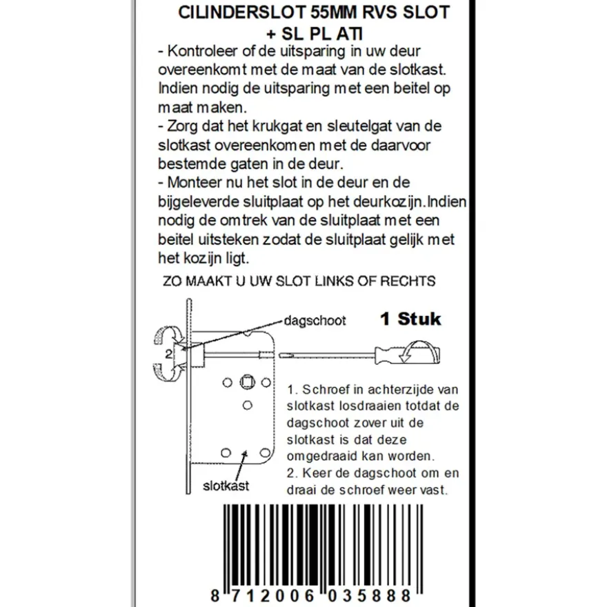 ATZ Insteekslot cilinderslot met RVS voorplaat Doorn 50mm PC 55mm