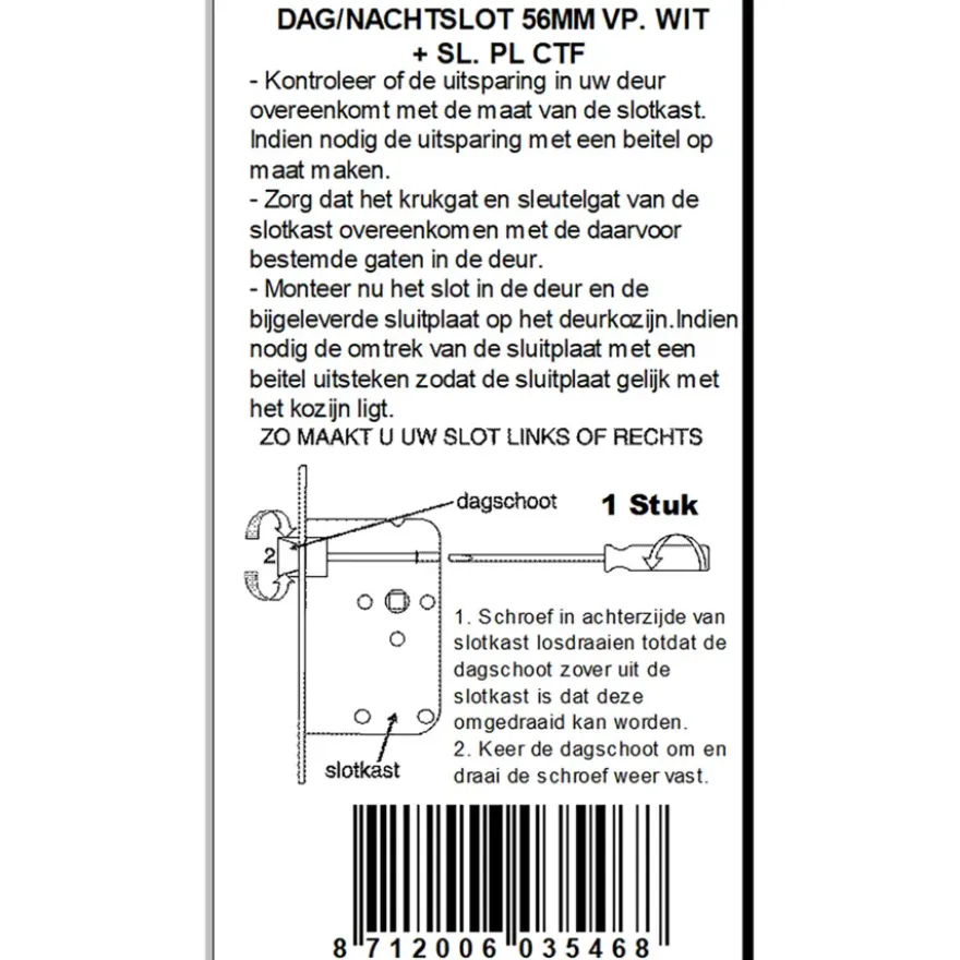 ATZ Insteekslot dag- /nachtslot met witte voorplaat Doorn 50mm