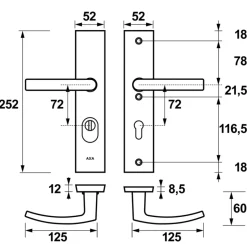 AXA veiligheidsbeslag Edge achterdeur aluminium langschild met SKG 3-sterren 55 mm