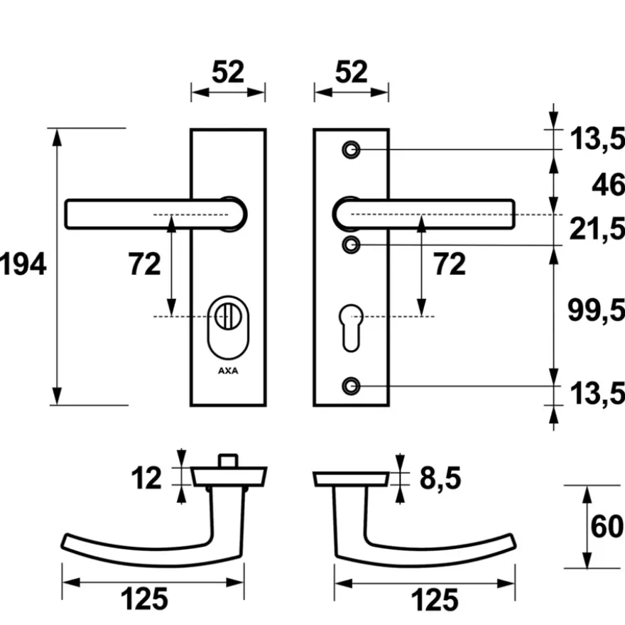 AXA veiligheidsbeslag Edge achterdeur aluminium kortschild met SKG 3-sterren 72 mm