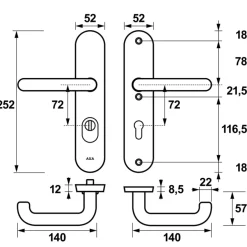 AXA veiligheidsbeslag Oval achterdeur zwart langschild met SKG 3-sterren 72 mm