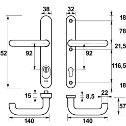 AXA veiligheidsbeslag Oval achterdeur aluminium smal schild met SKG 3-sterren 92 mm