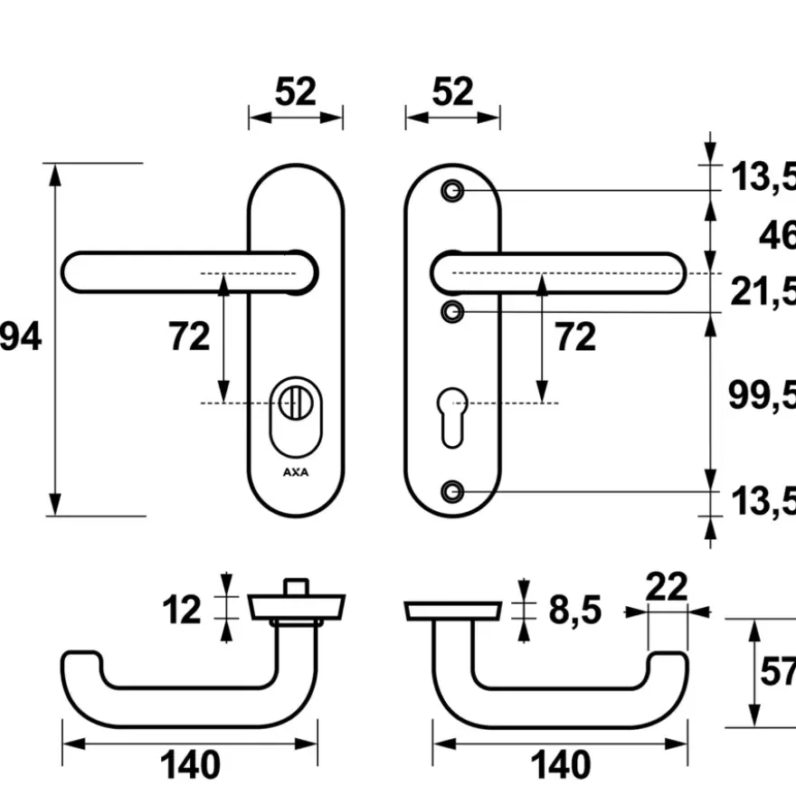 AXA veiligheidsbeslag Oval achterdeur zwart kortschild met SKG 3-sterren 72 mm