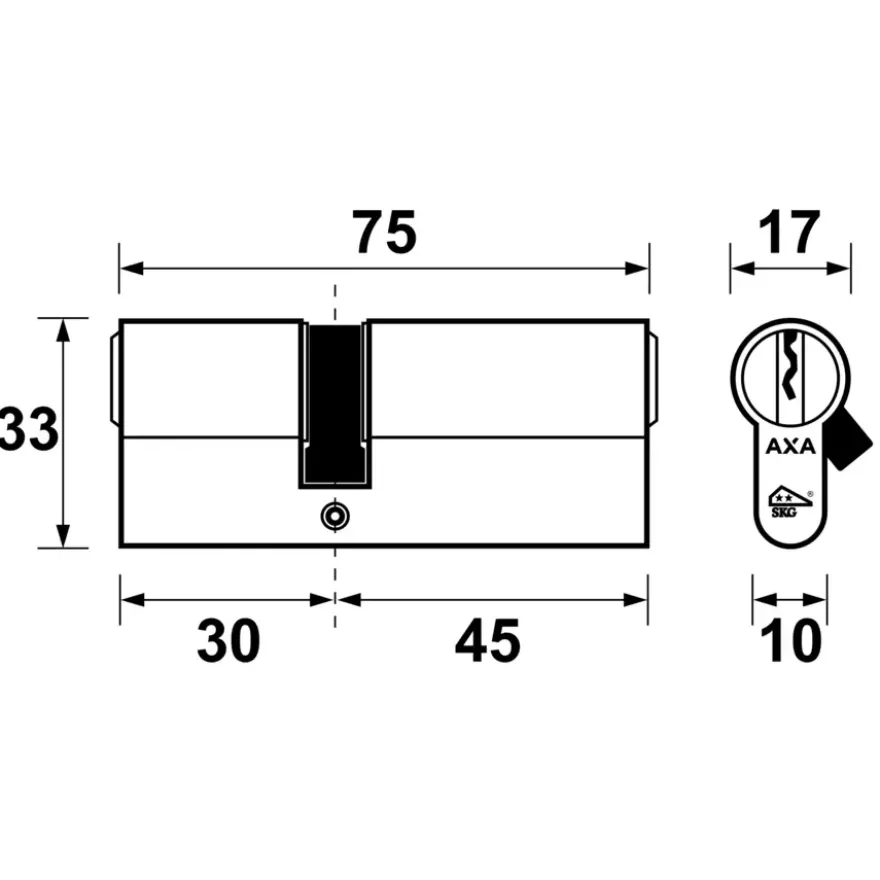 AXA veiligheidscilinder security 30-45mm SKG** gelijksluitend 2 stuks