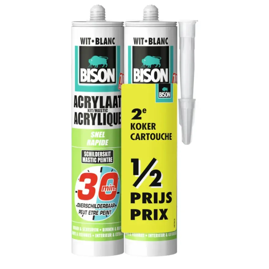Bison duopack acrylaatkit 30 minuten wit koker 300ml