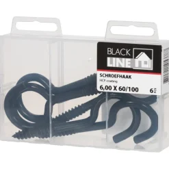 Blackline schroefhaak zwart 6x60/100 mm 6 stuks