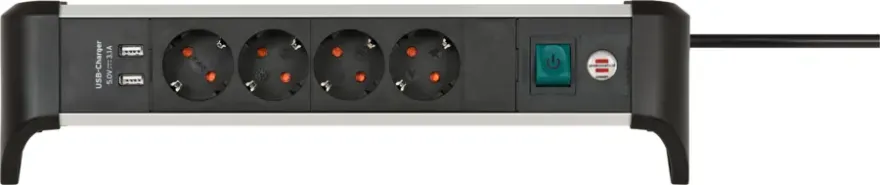 Brennenstuhl Stekkerdoos met schakelaar en USB 4-voudig zwart/grijs 1,8 meter snoer