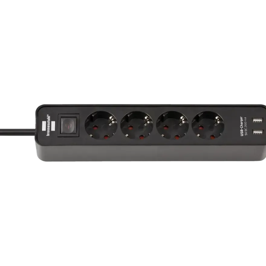 Brennenstuhl stekkerdoos 4-voudig met 2 USB-aansluitingen en schakelaar zwart 1,5 meter