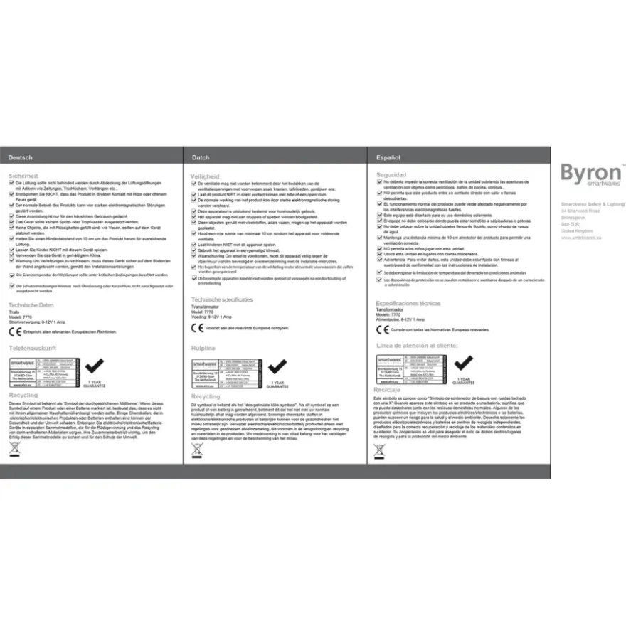 Byron Transformator 7770 8 Volt 1Amp