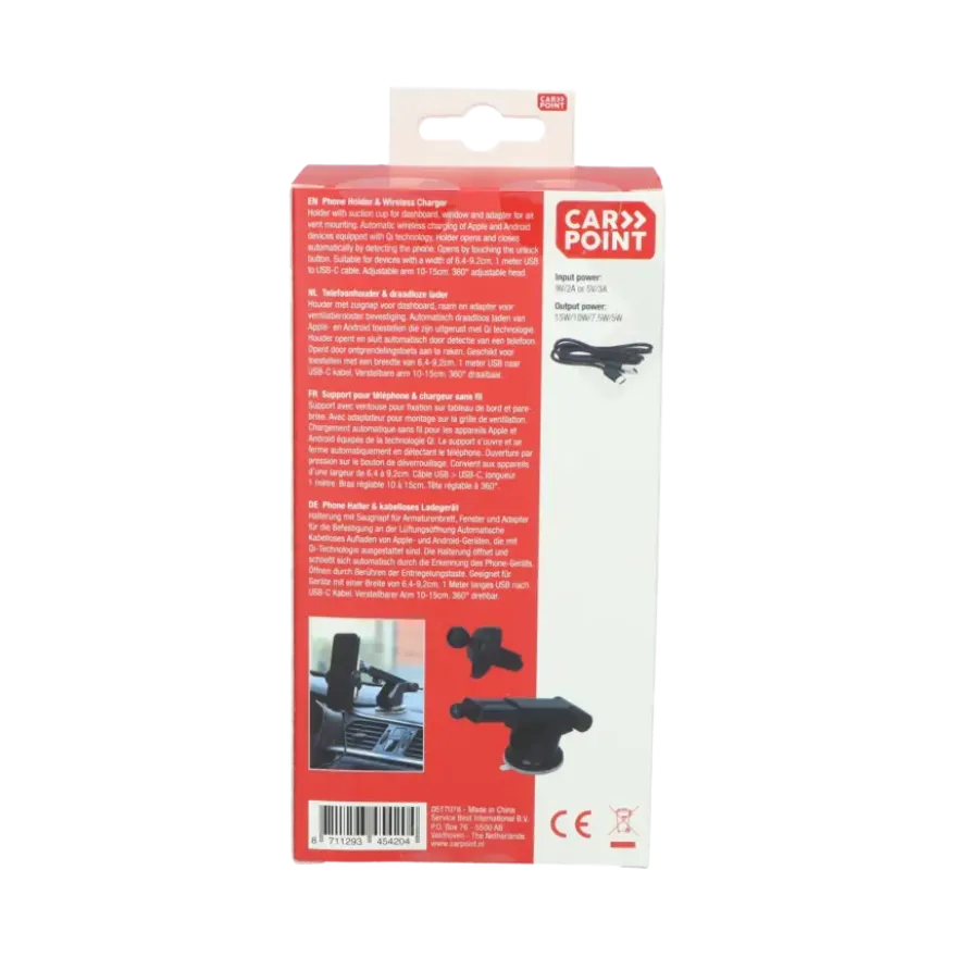 Carpoint 3in1 telefoonhouder auto & Draadloze Qi Lader