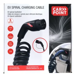 Carpoint spiraal laadkabel elektrische auto type 2 - 2 32a 1ph 6 meter