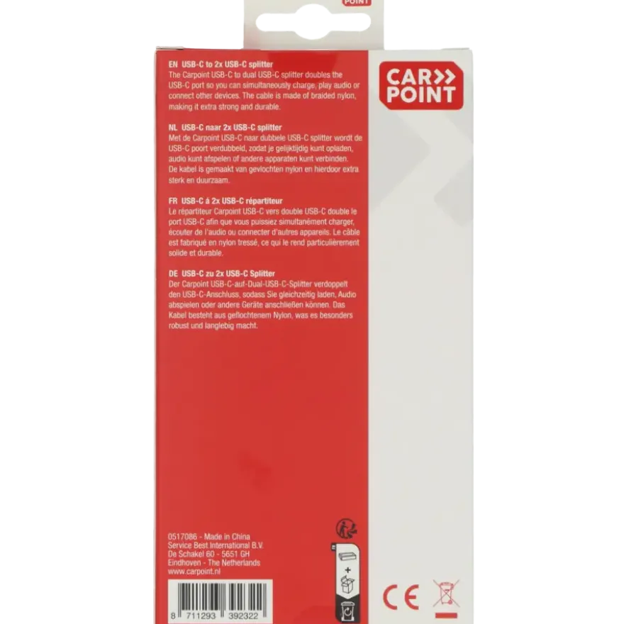 Carpoint splitter USB-C naar dubbele USB-C kabel