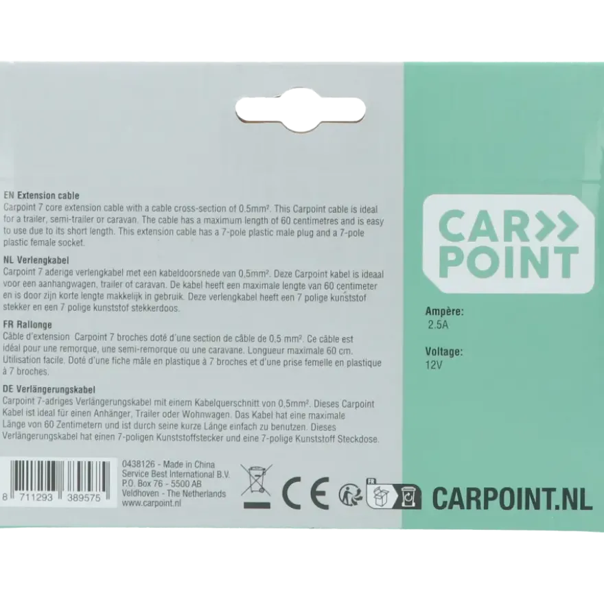 Carpoint trailer verlengkabel 7p stekker - 7p stekkerdoos