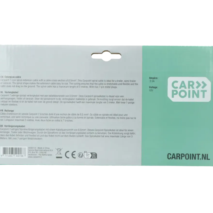 Carpoint Verlengkabel voor aanhanger 7P 12V Min 65cm, Max 270cm ø1,2cm