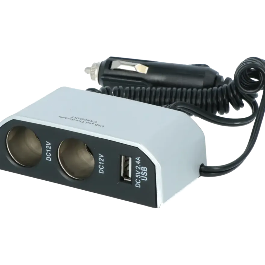 Carpoint 2-weg 12V stekkerdoos 2x12V en 1X USB