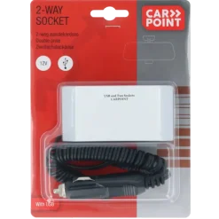 Carpoint 2-weg 12V stekkerdoos 2x12V en 1X USB
