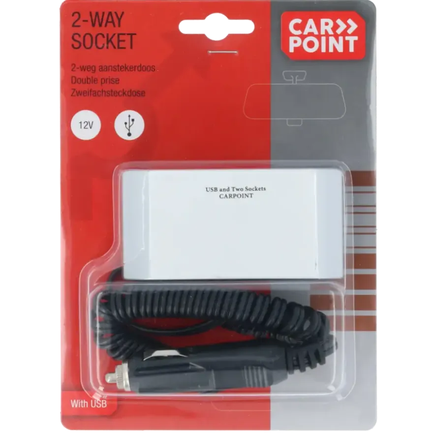 Carpoint 2-weg 12V stekkerdoos 2x12V en 1X USB