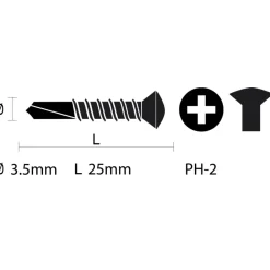 Carroserie schroef lenskop Verzinkt 3,5x25 mm 15 stuks