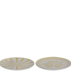Dinerbord geel strepen bloemen d27cm - per stuk
