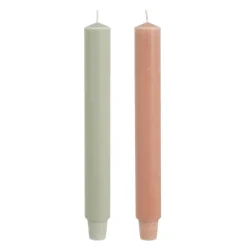 Dinerkaars stearine roze l.groen 2 stuks - h25xd3cm