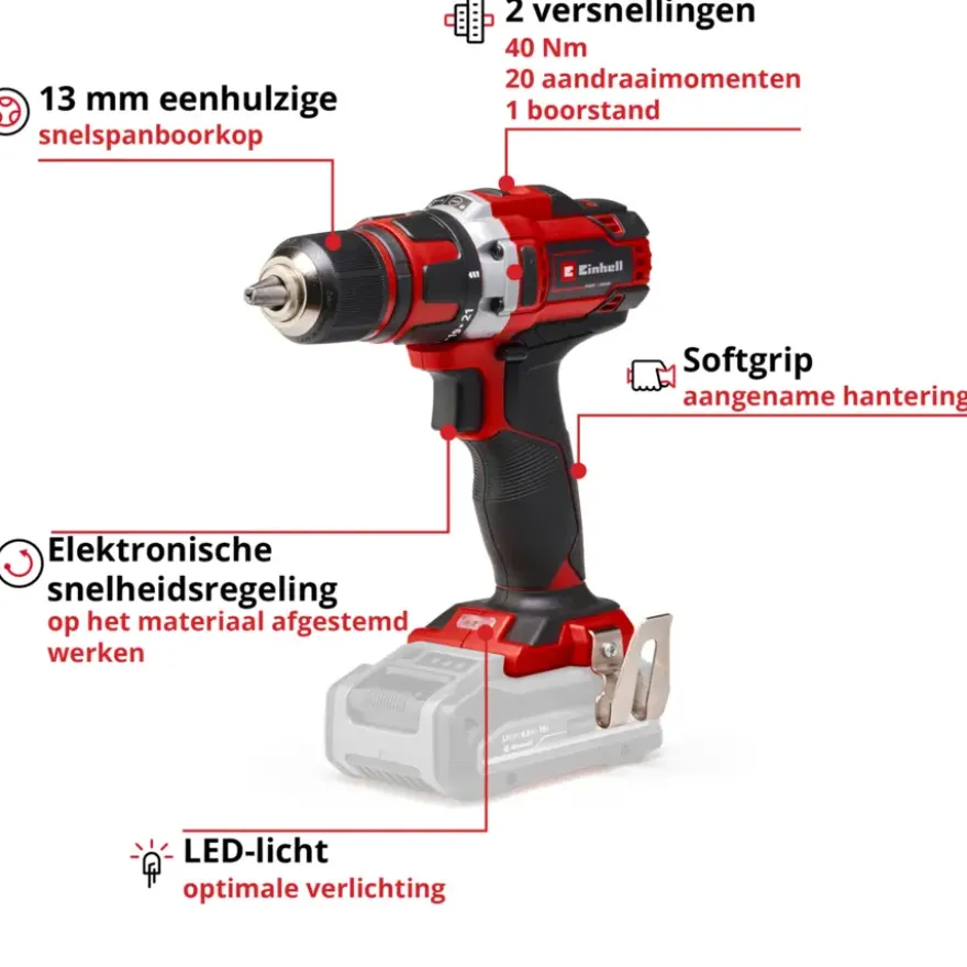 Einhell 18V accuboormachine TE-CD 18/40 LI (zonder accu)